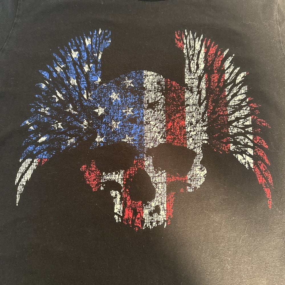 Grunt Style T-shirt Mens Medium Patriotic Winged Skull Flag Black Red White Blue - Picture 5 of 10